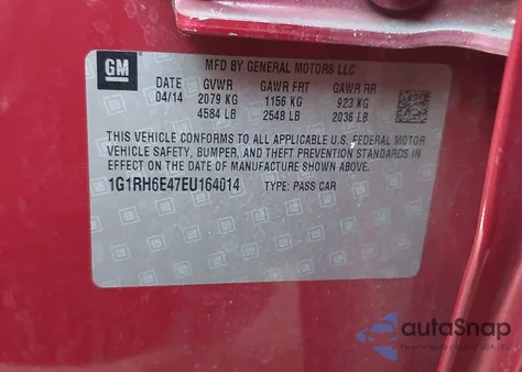 2014 Chevrolet Volt from USA, damaged, VIN 1G1RH6E47EU164014